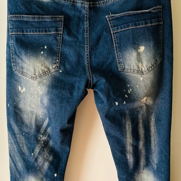 M.Society Mens Skinny Medium Wash Paint Splattered Distressed Camo Patched 36x32 - Picture 9 of 11